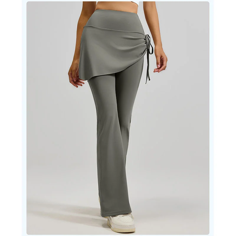 

Aiithuug женские леггинсы с завышенной талией и рюшами по бокам 2 в 1, облегающие леггинсы для тренировок и отдыха, расклешенные брюки