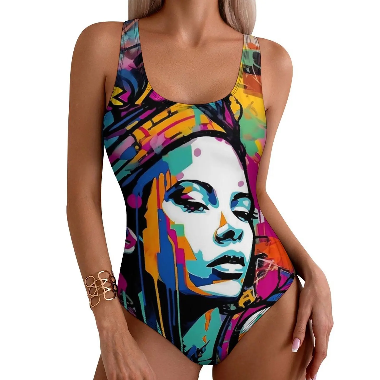 Graffiti Lady Swimsuit Abstract Art One Piece Swimwear Push Up Trend Bathing Suit Sexy Holiday Surf Graphic Bodysuit