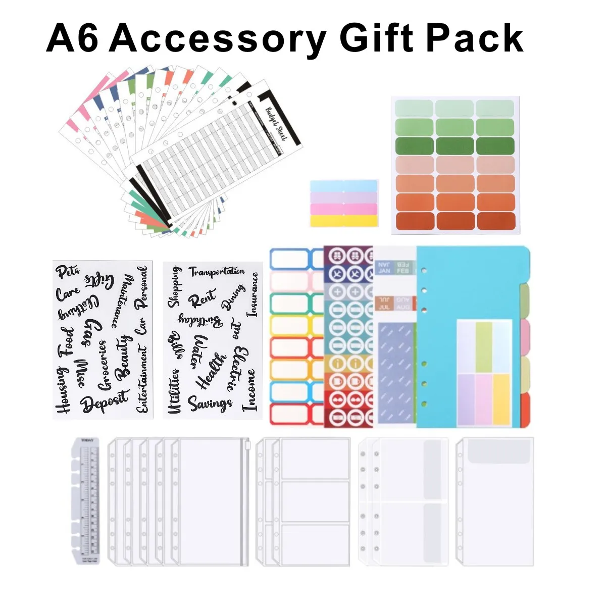 

А5. Буклет формата А6, 6 отверстий, блокнот с вкладышами, сумка на молнии, справочник для купюр, сумка для хранения из ПВХ, сумка для ручек с цепочкой и зажимом