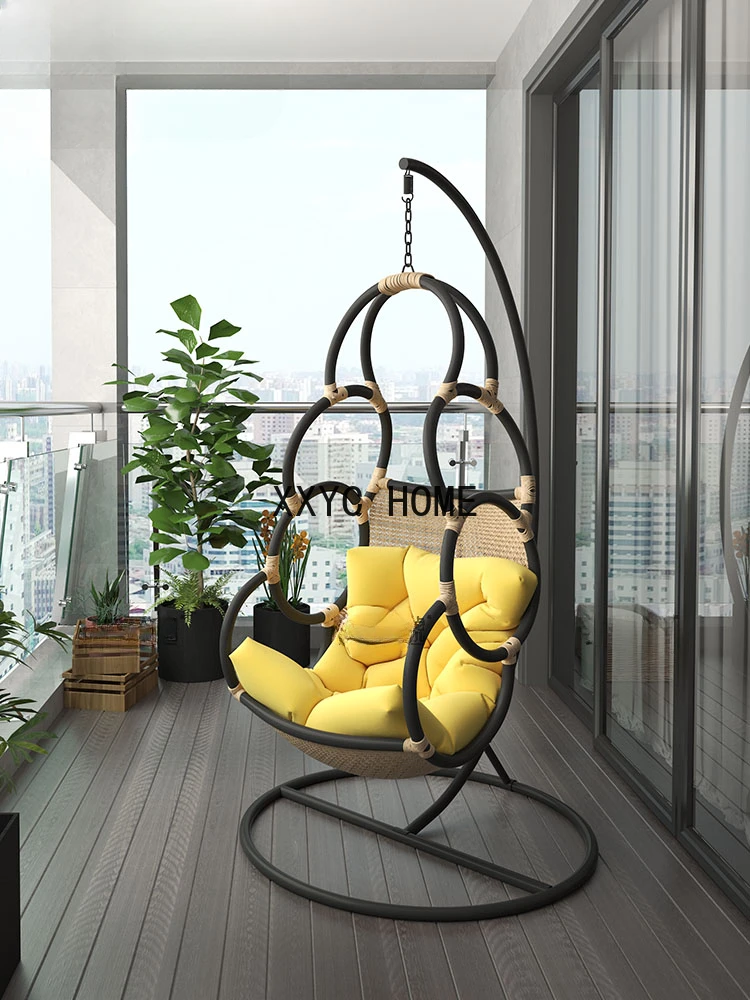 Nordic Outdoor Rattan Cradle Balcony Adult Glider Indoor Rocking Chair Rattan Chair Swing Bird\'s Nest Cradle Chair Home