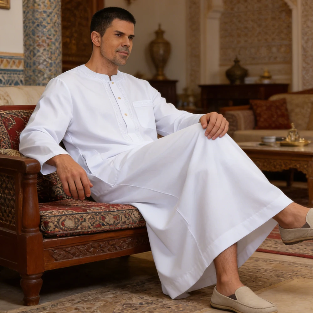 

Muslim Fashion Mens White Robes Saudi Jubba Thobe Man Abaya Arabic Abaya Kaftan Caftan Morocco Djellaba Dishdasha Islam Clothing