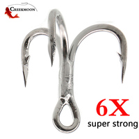 20pcs 6X Super Sharp Round Treble Hook High Carbon Steel Max Test 210kg 2/4/6/8# Black Nickel Triple Fishhook Sea Fishing Tackle
