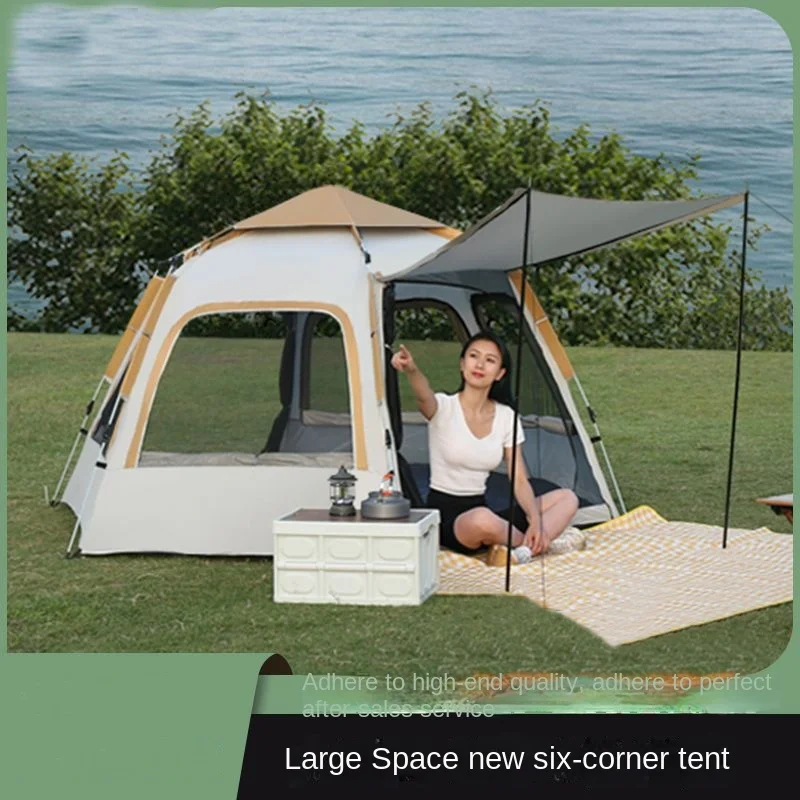 Hexagonal Tent Outdoor Thickened Fully Automatic Home Portable Travel Equipment Rain Proof Camping Picnic With Handbag 3-8 Peopl