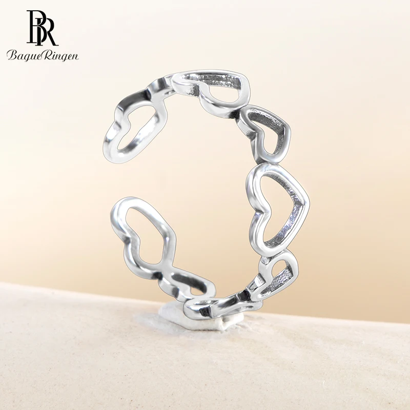 Bague-Anillo de Plata de Ley 925 con forma de corazón para mujer, sortija ajustable con apertura, para regalo de citas, S925