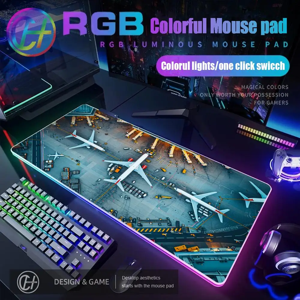 

HYBXAXC 90x40cm Mouse Pad RGB Gaming Mouse Pad Desk Mat HD Gamer Large LED Light XXL aircraft structure pattern Mouse Pad