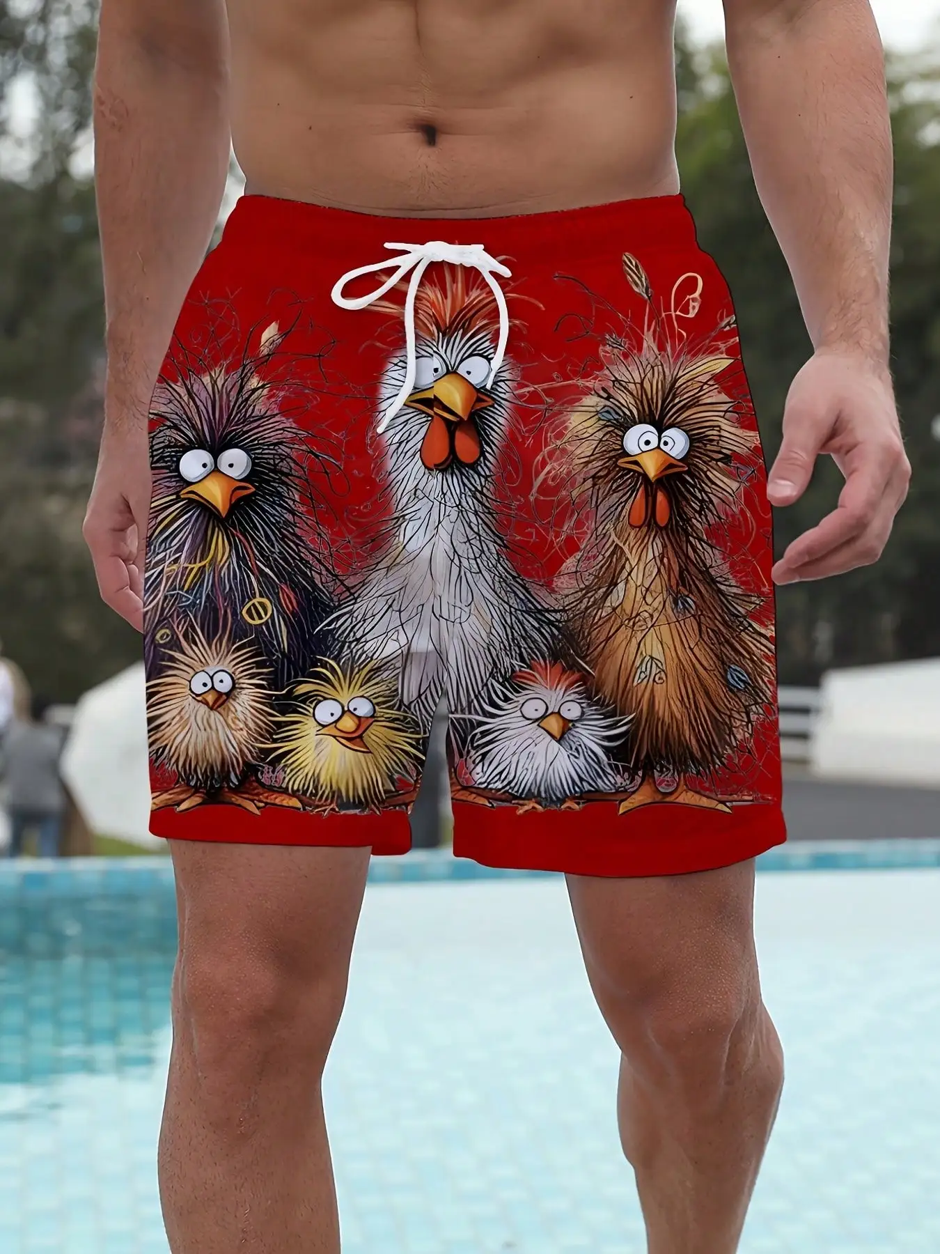 

Men's Plus Size Beach Shorts With Hand-Drawn 3D Cartoon Chicken Graphic Print - 100% Craftsmanship, Zipper Waist, Regular Cut, Non-Stretch Fabric, Machine Washable Casual Summer Vacation Swim Trunks