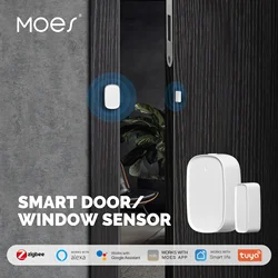 Sensor de porta inteligente MOES ZigBee/WiFi, protege sua casa com controle de aplicativo Tuya, detecção de janela/porta e compatibilidade com vida inteligente