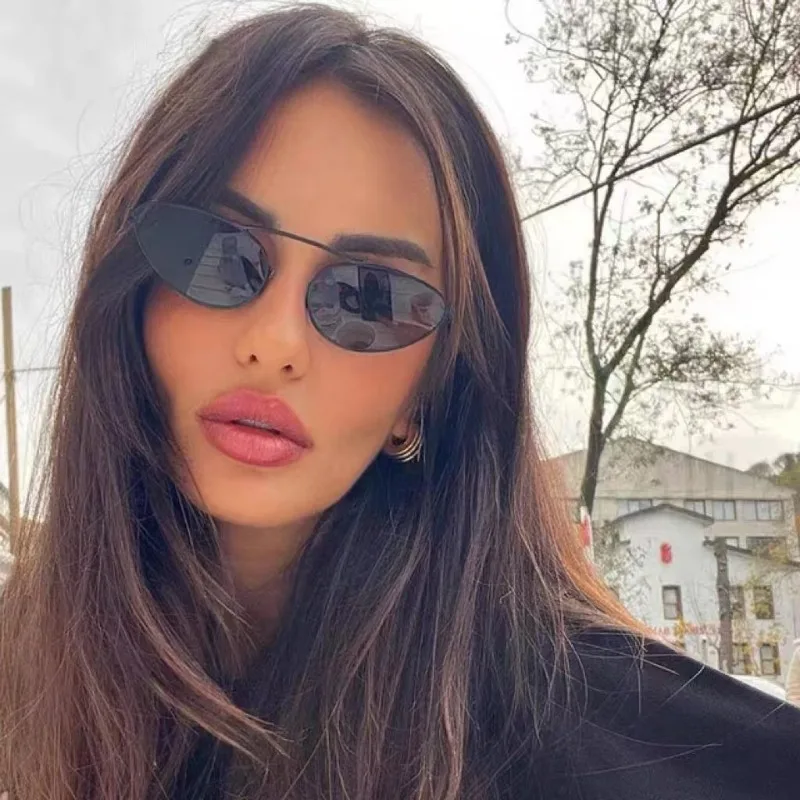 

Модные женские солнцезащитные очки «кошачий глаз», новые женские дизайнерские очки, винтажные очки без оправы с градиентом для женщин, металлические UV400 Eyeglasees