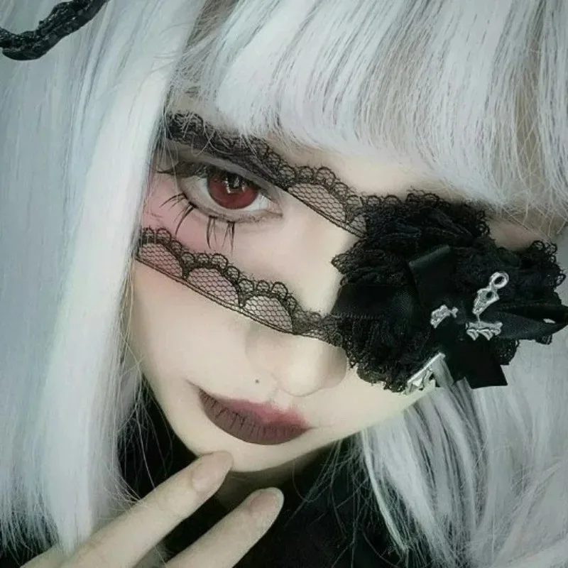 خمر Y2K الظلام الصليب قناع عين الملحقات أسود أبيض القلب الدانتيل أقنعة العين مناسبة لعيد الميلاد لوليتا القوطية تأثيري ديكور #5