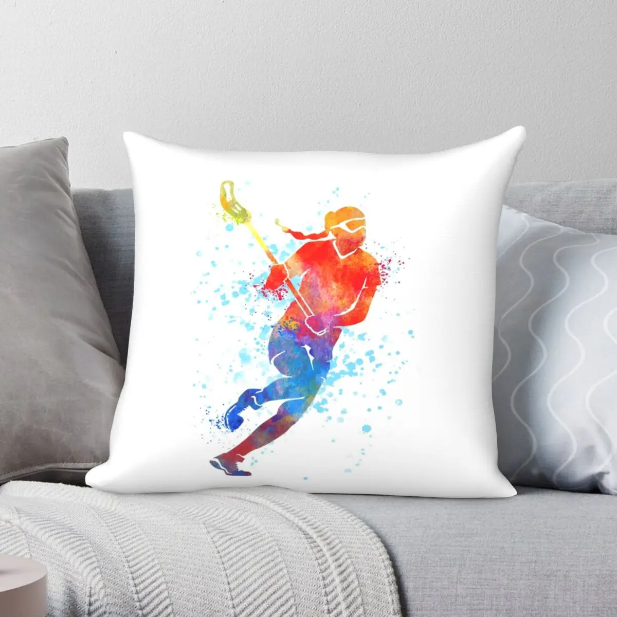 Lacrosse Girl Square Pillowcase Polyester Linen Velvet Printed Zip Decor Bed Cushion Cover