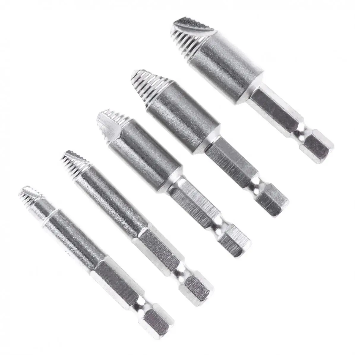 5pcs Damaged Screw Extractor Drill Bit Set HSS Silver Strip Remover Broken Screw Bolt Stud Set Carpentry Easy Out Hand Tool