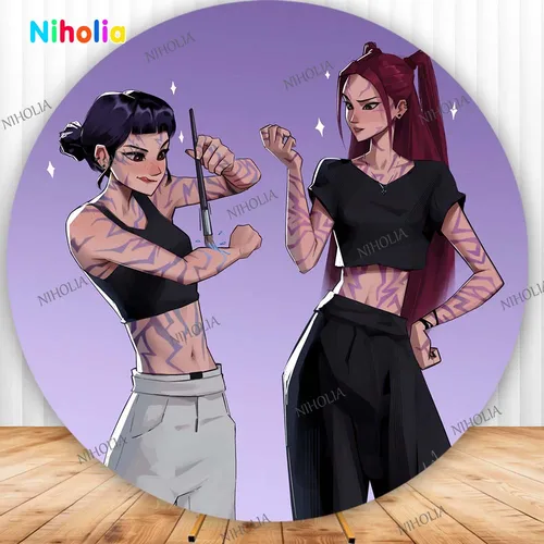 Imagen 2 del producto K pop Demon hunter cubierta de fondo redondo decoración de cumpleaños para niños fiesta foto fotografía fondo cabina de Baby Shower