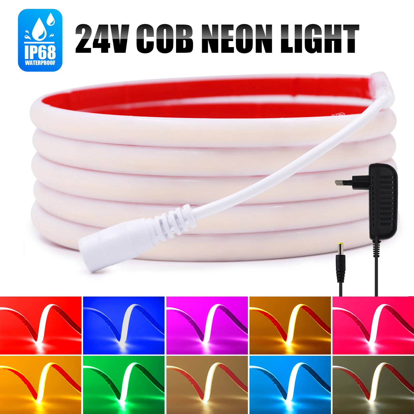 

IP68 Waterproof COB Neon Strip Light DC24V 320Leds/M LED Neon Strips 3000K 4000K 6000K Red Blue Green Purple Pink With EU Plug