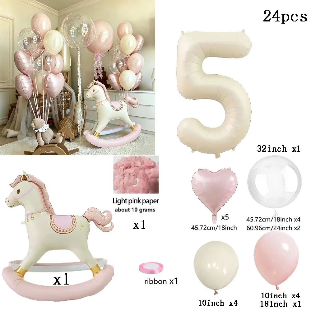 1 Set Rosa Trojanisches Pferd Ballon Schmetterling Schüttelpferd Folienballon Rosa Herzballon für Geburtstagsfeier, Babyparty, Dekoration, Geschenke – Detail 8