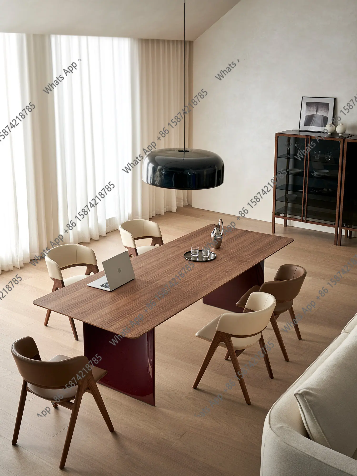 

Sail solid wood dining table black walnut color rectangular large board work table designer dining table