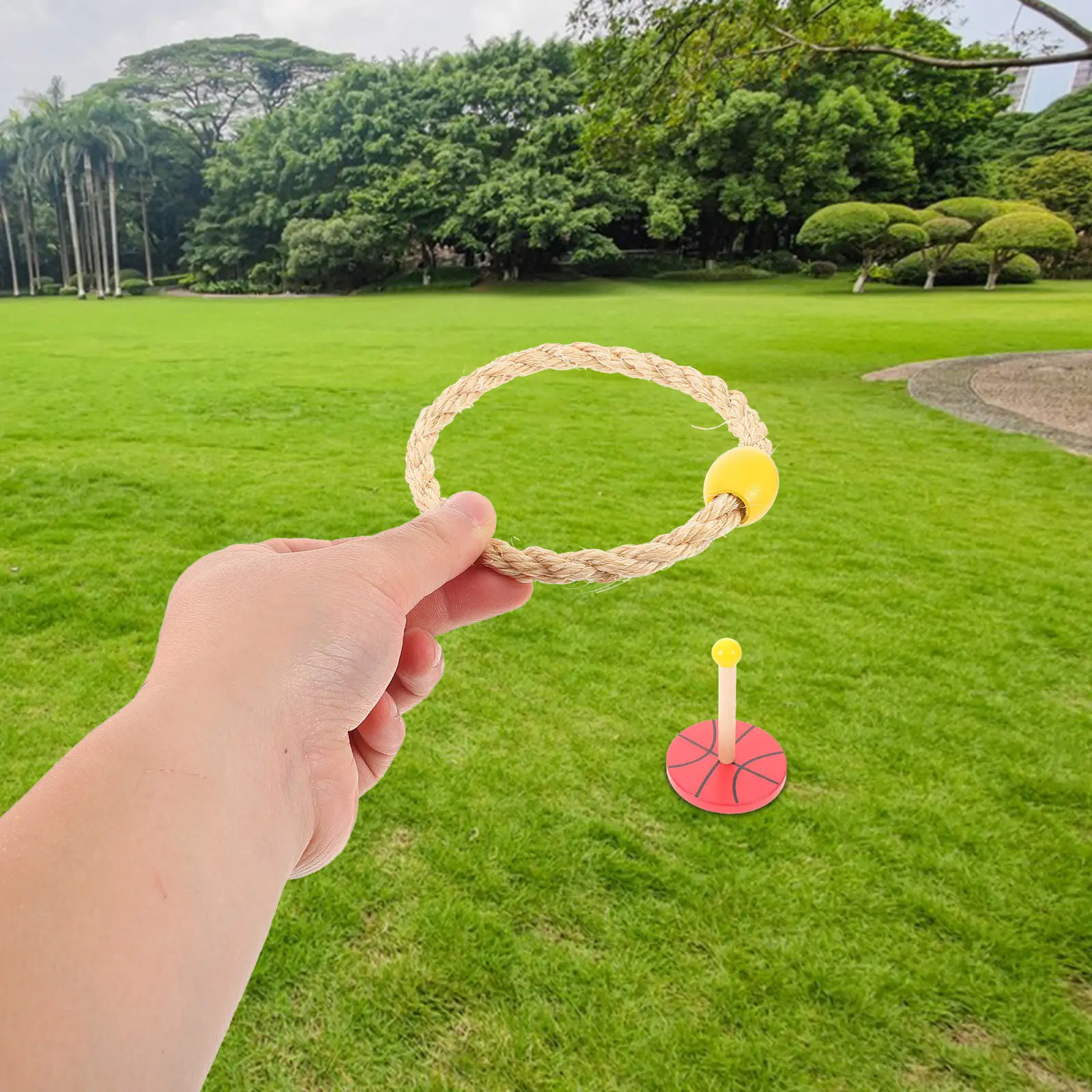 

Набор для игры в кольцеброс с веревкой: прочная деревянная подставка для семейных игр на открытом воздухе, тренировки ловкости, сенсорной интеграции, для сада