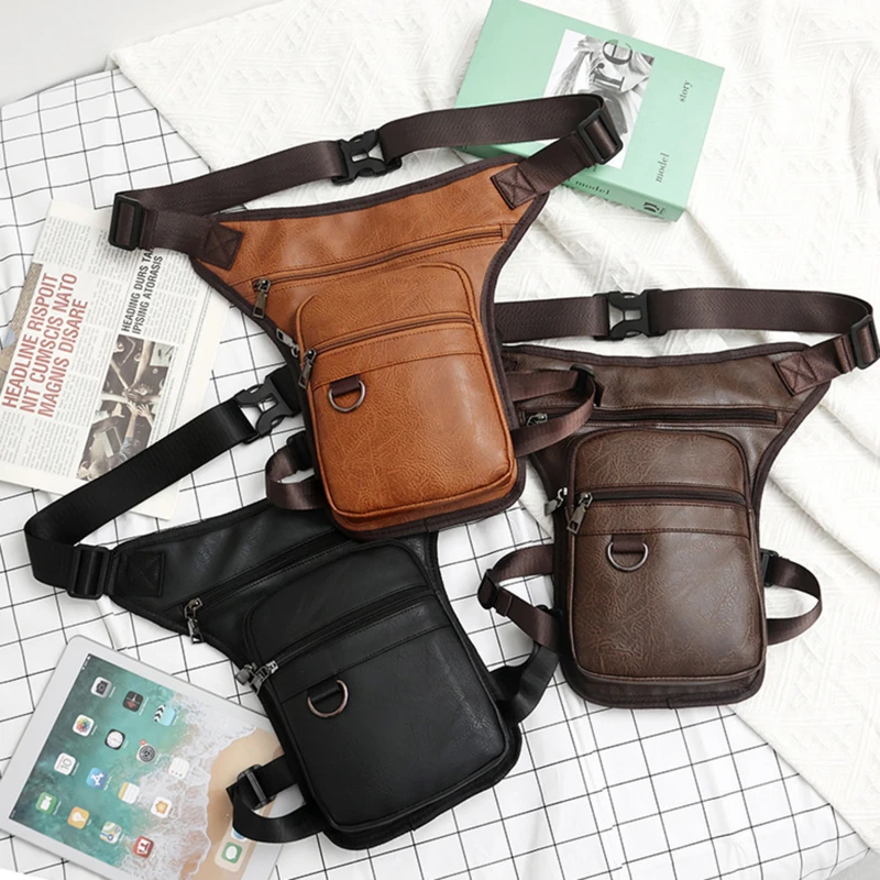 Wodoodporna torba na nogę z PU dla mężczyzn Udo Hip Bum Beltleg Fanny Pack Waist Travel Riding Motorcycle Crossbody Torby na ramię