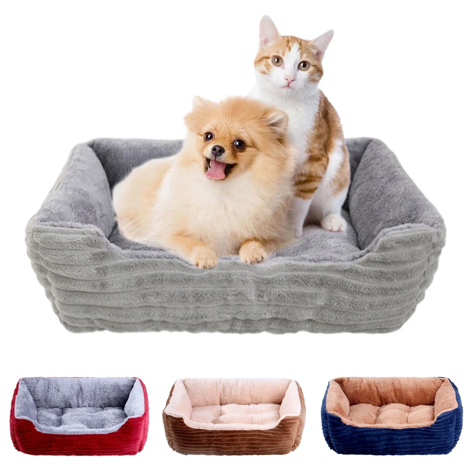 

Pet Cat Dog Bed Cushion Square Soft Plush Kennel Dog Bed for Small Medium Dogs Cat Puppy Accessories Pet Sleep House Waterproof