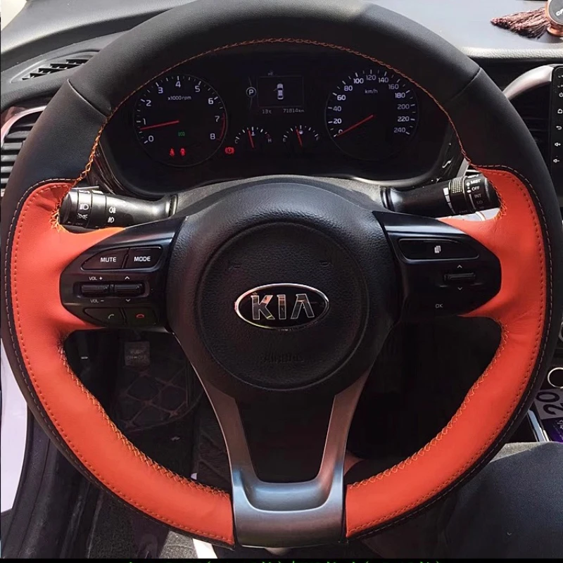 

Hand-stitched non-slip Black orange Genuine Leather Car Steering Wheel Cover For Kia K5 Optima 2014 2015 auto parts
