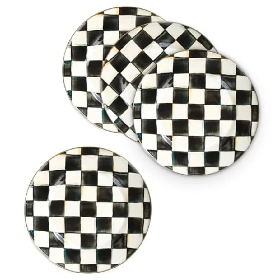 

Enamel Dinner Plate, Decorative Dinnerware Plate, 10 Inch, Set of 4, Black-and-White