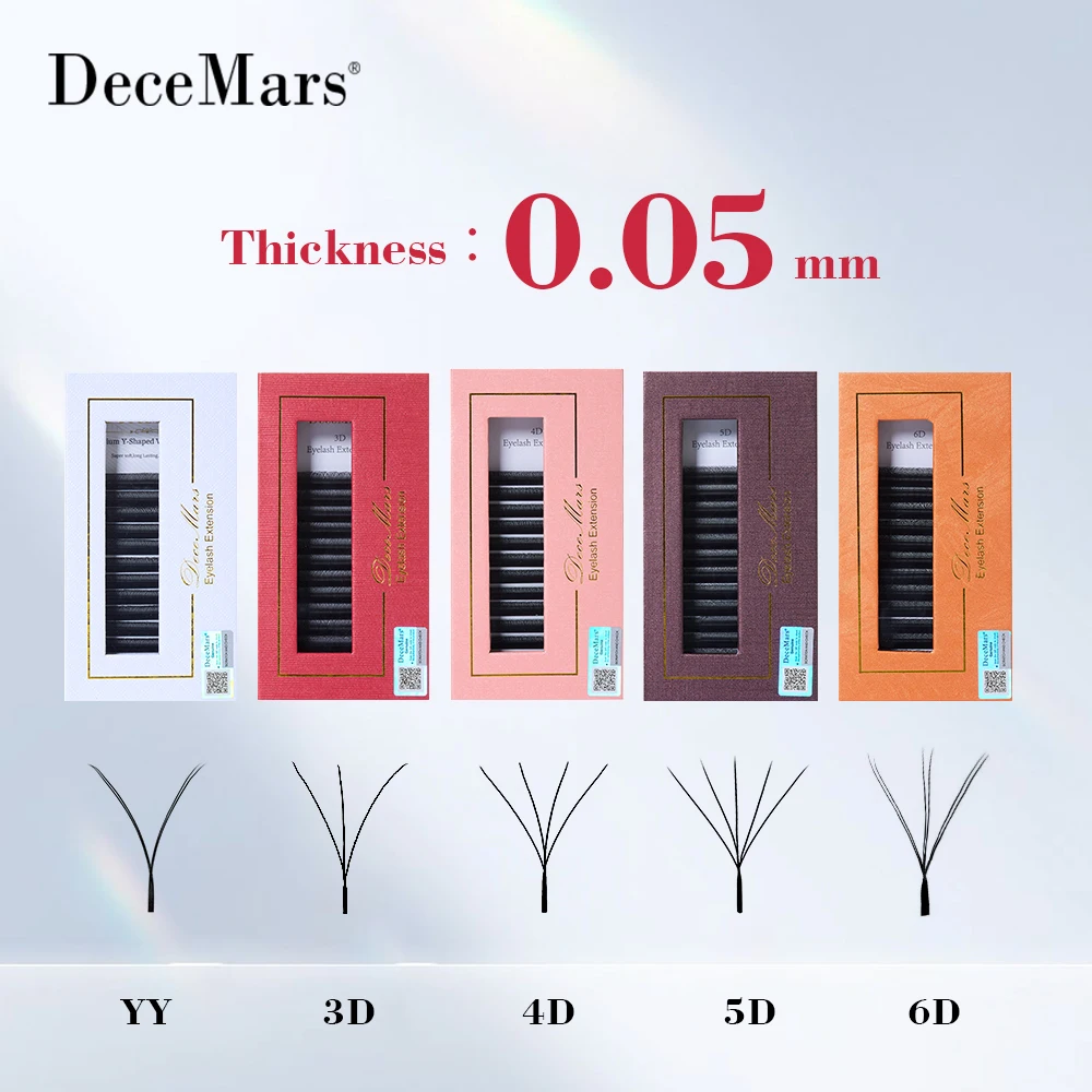 DeceMars 0,05 mm Dicke YY 3D 4D 5D 6D - W-förmige Wimpernverlängerungen 12 Reihen/Tray