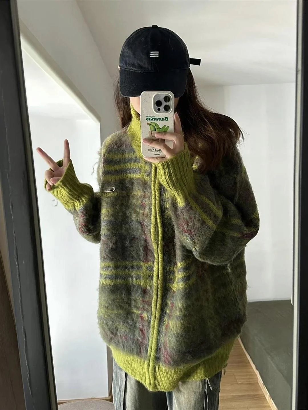 

American Retro Striped Zipper Cardigan Knitwear Men Women Autumn Winter Lazy Sle Soft Polyester Blend Casual Long Sve