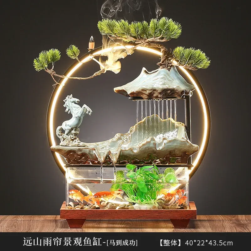 Ceramic Water Fountain Desktop Fish Tank Circulation Home Office Decor Ornament Gift