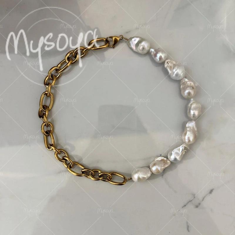 

MYSOYA 11-13mm Large Baroque Pearl Chain Necklace,Suitable for Birthday/Anniversary/Wedding/Mother's Day/Father's Day Gift A0891