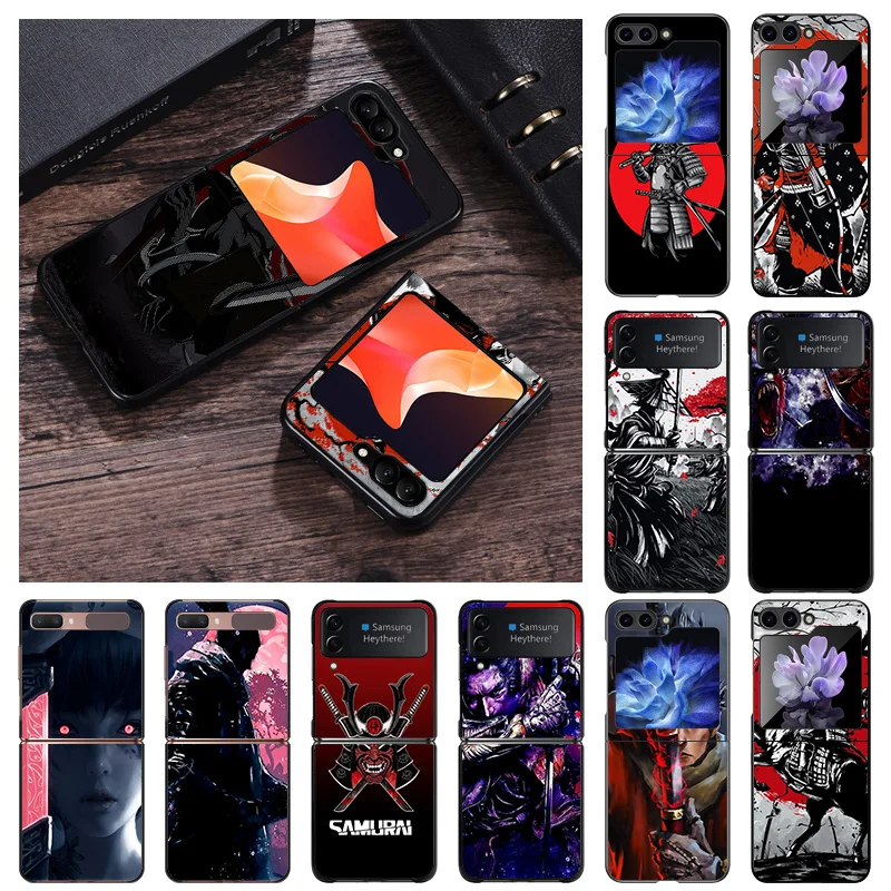 Matte Phone Case For Samsung Galaxy Z Flip6 5G Flip5 Flip4 Flip3 ZFlip 6 3 4 5 Japan Samurai Hard Black Cover