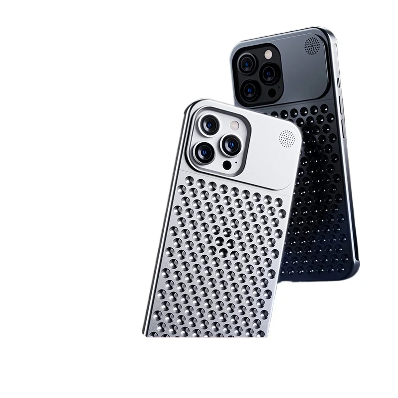 

Suitable for iPhone15Pro protective case, aluminum alloy anti-drop heat dissipation, Apple 14promax case, borderless, niche