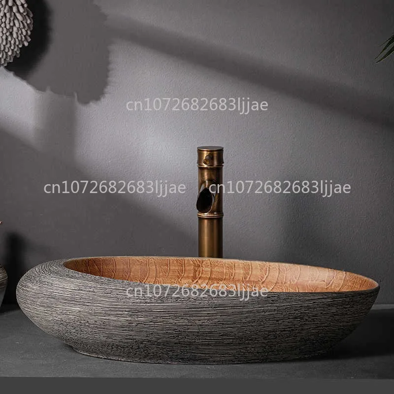 Oval retro wash basin household countertop wash basin bathroom basin