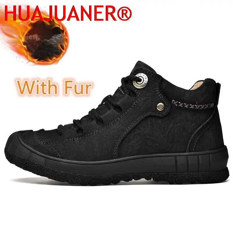 

Men's Winter Boots Outdoor Warm Snow Shoes Men Casual Genuine Leather Sneakers 2023 Luxury Male Hiking Shoes Man Ankle Tooling