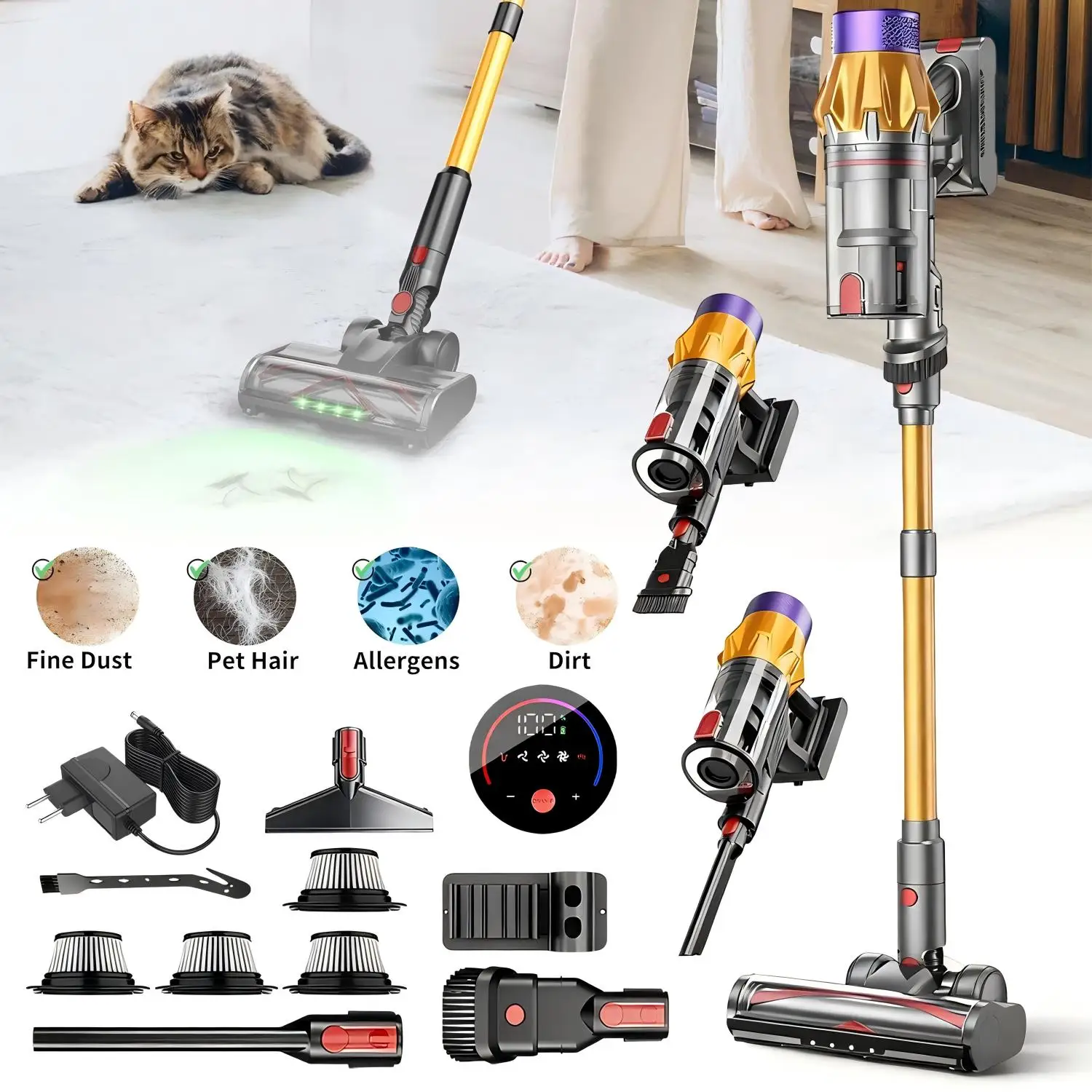 550W 6-in-1 Staubsauger mit Teleskopstange, Leistungsstarker Sauger und Handstaubsauger für Zuhause, Teppich, Hartböden, Sofa, Tierhaare und Autoreinigung, Tragbarer Multiflächenreiniger mit