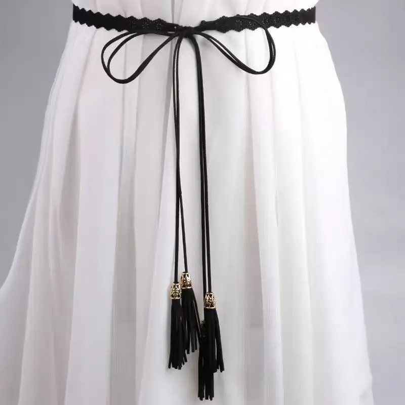 Women's slim belt – Korean-style, versatile with dresses, ethnic-inspired, featuring hollow-out tassel and knotted waist chain