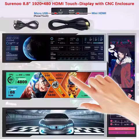 8.8" 1920*480 4:1 Mini HDMI-Compatible MIPI Strip IPS LCD Module Monitor Display Screen CTP Touch Panel for AIDA64 RaspBerry Pi