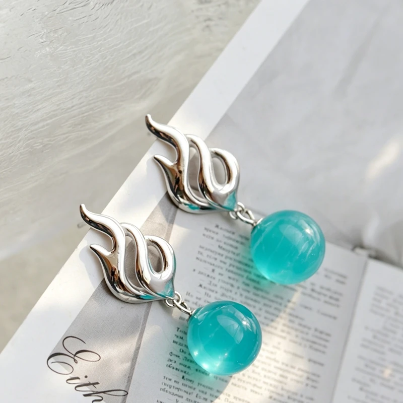 

Sophistication S925 Sterling Silver Earring Flame Design Drop Earrings Natural Amazonite Platinum Plated Jewelry Gift