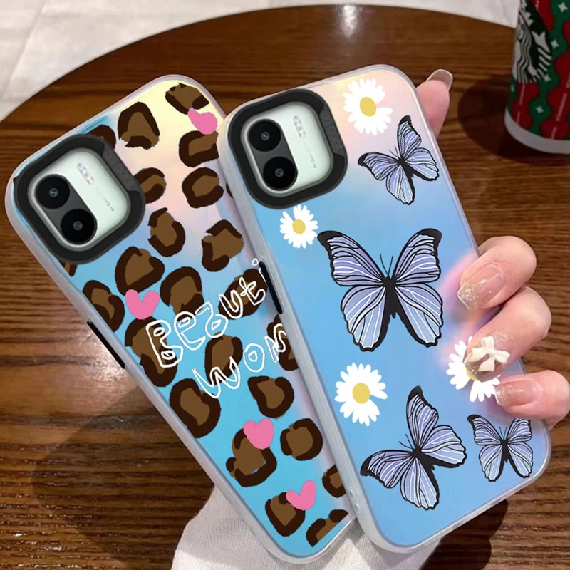 레오파드 패턴 대리석 아트 나비 휴대폰 케이스, 샤오미 레드미 A1 A2 플러스 4G 9 9A 9AT 포코 C50 C51 X3 NFC 후면 실리콘 커버
