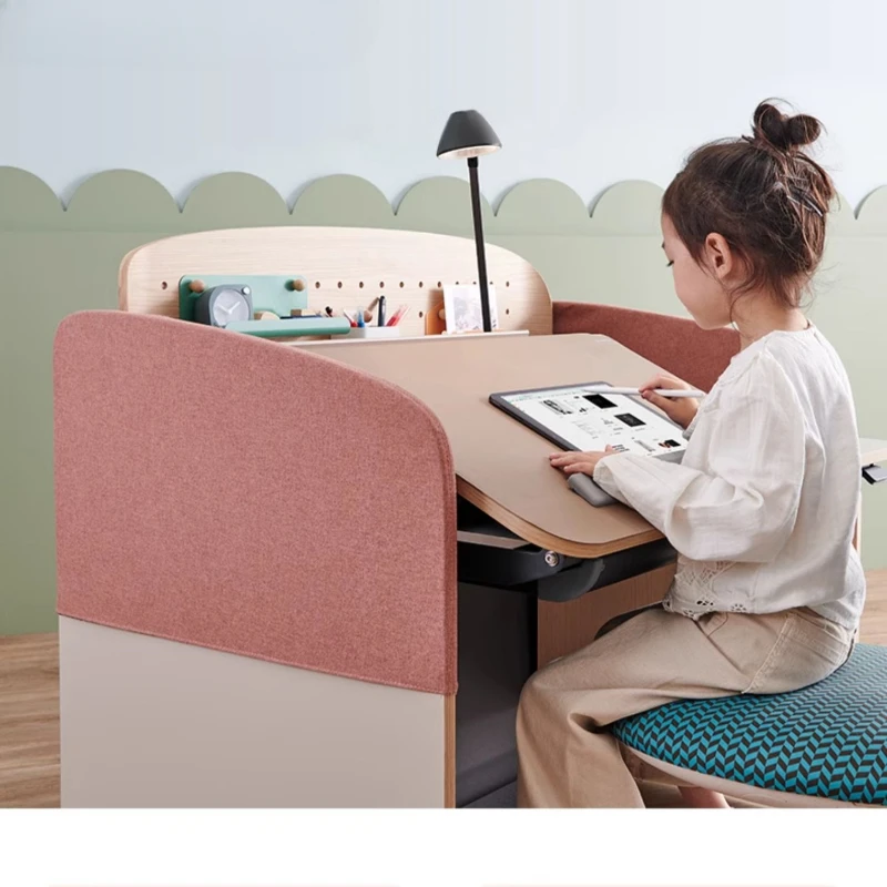 Encircling children's learning desk and chair package to correct sitting posture students