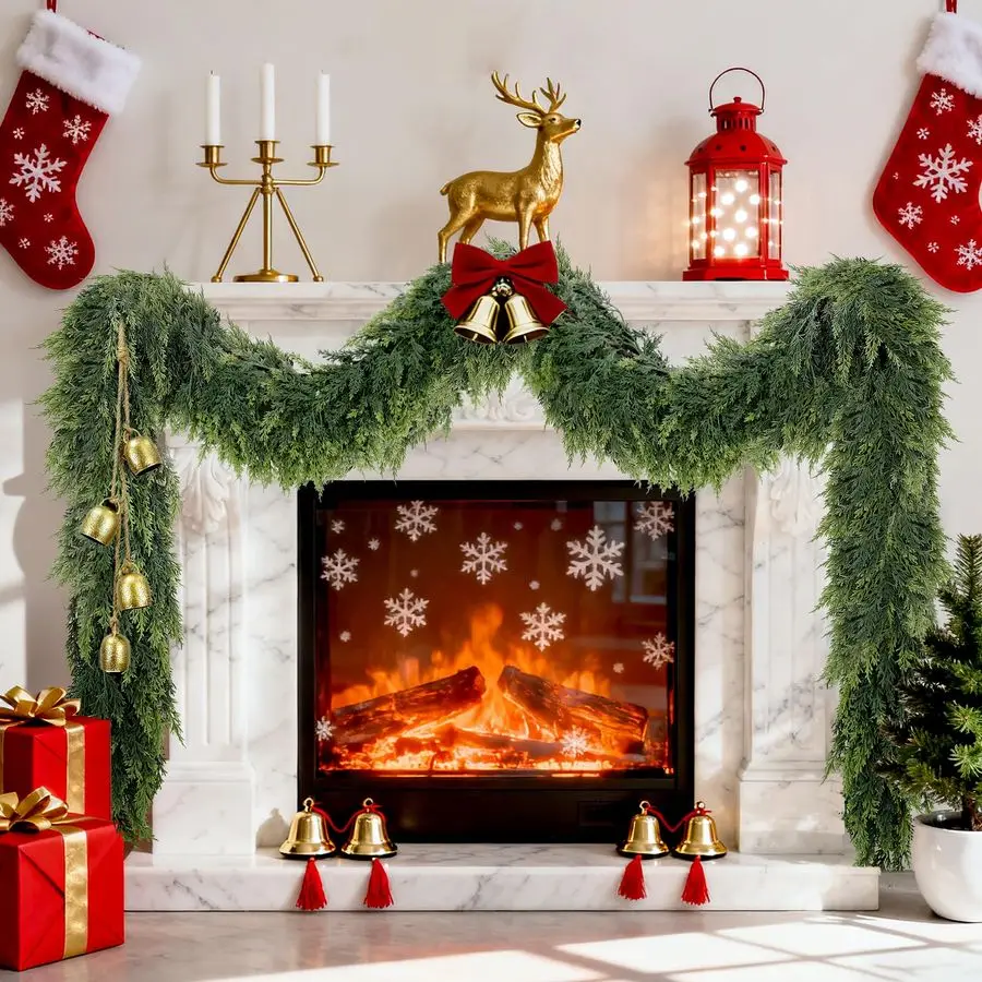 

Garland, 9 FT Real Touch Cedar Garland Christmas Decorations Soft and Lush Realistic Faux Pine Garlands for Mantle, Table, Stair