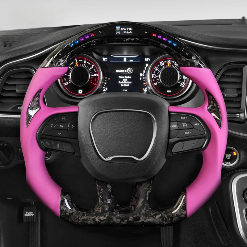 For Dodge Modified LED Forged Reflection Carbon Fiber Steering Wheel With Decorative Cover