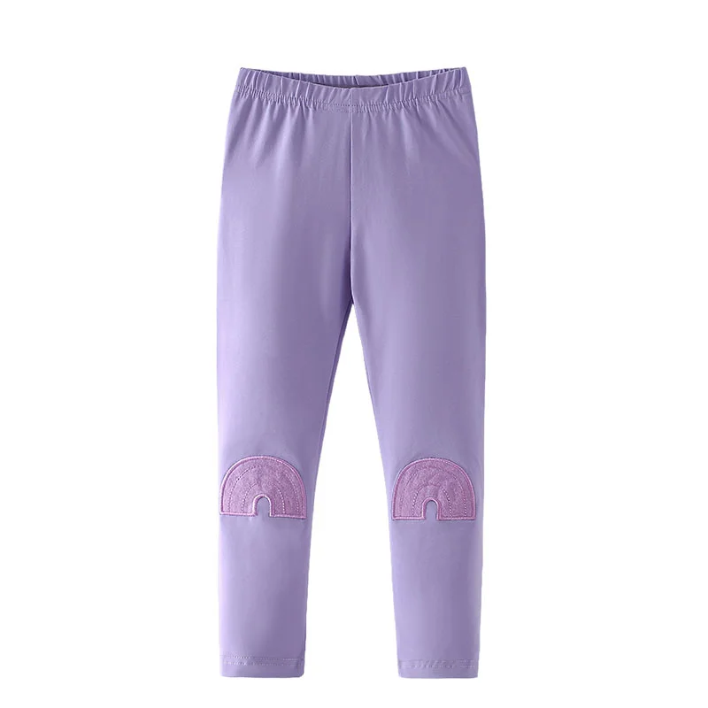 

3-8T Autumn Spring Girls Leggings Pants Purple Applique Clothing Full Length Rainbow Fashion Girls Baby Skinny Pencil Pants