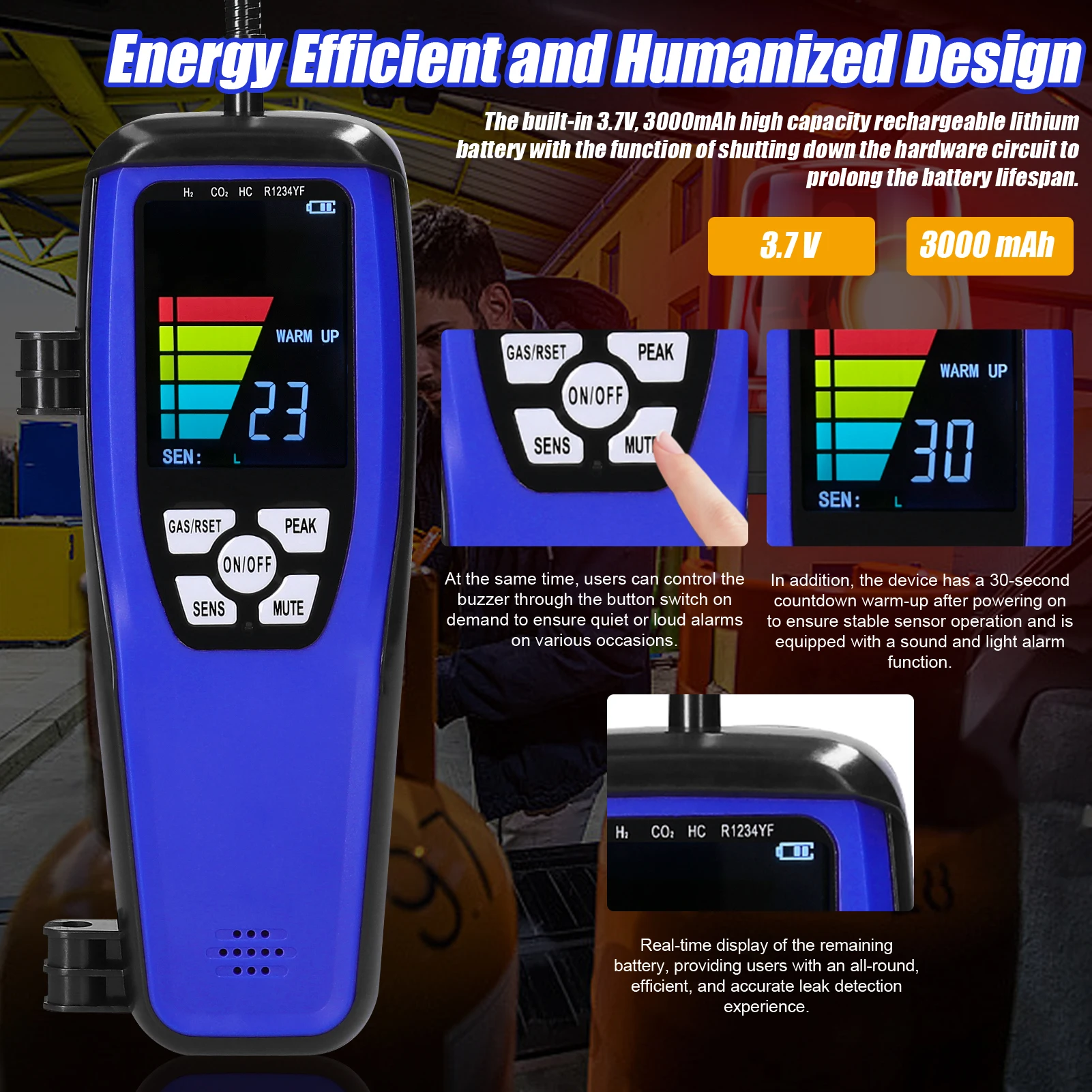 Handheld Combustible Gases Leak Detector Natural Gases Leakage Tester Portable Combustible Gases Concentration Test Meter