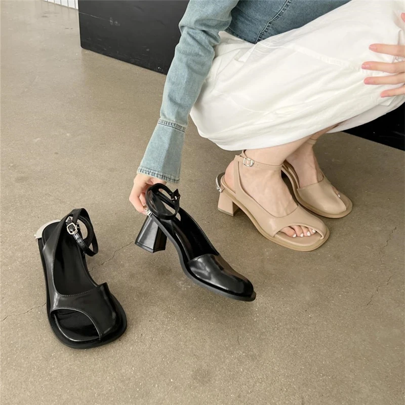 Sexy Irregular Women Sandals Chunky High Heels Dress Shoes Ladies Ankle Strap Summer Gladiator Sandalias Black Prom Pumps