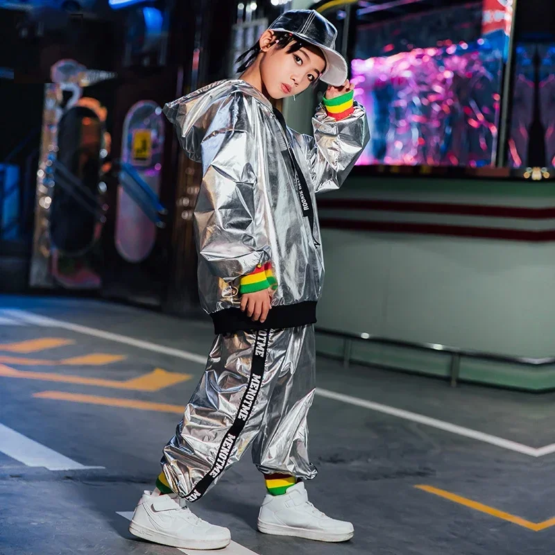 Nuovi bambini costumi di danza hip-hop bambini ragazzi maglione di pelle brillante pantaloni vestito Jazz Street dancewear costume da cheerleader G3997