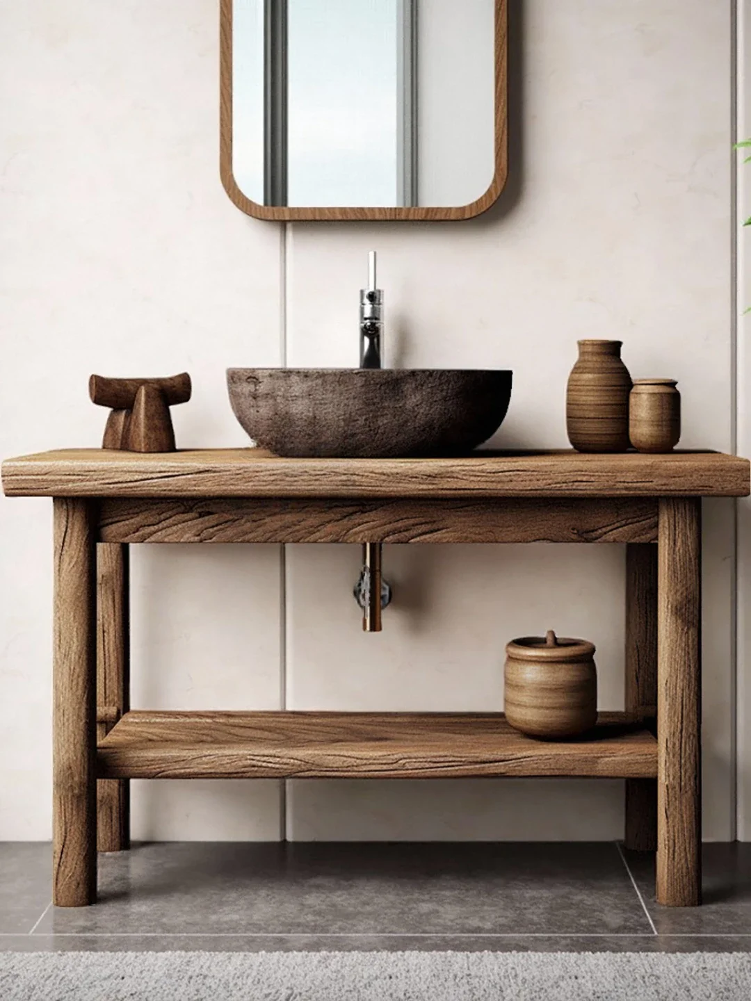 Bed and breakfast furniture wabi sandy log bathroom cabinet retro style wash basin cabinet solid wood wash basin
