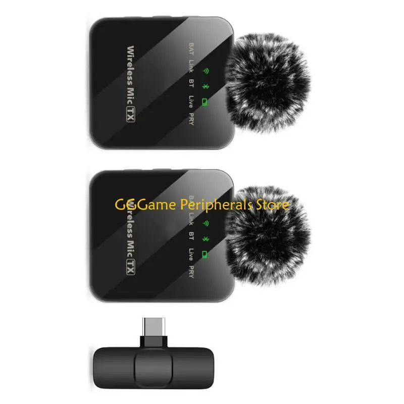 U55B ไมโครโฟนแบบหนีบปกเสื้อไมโครโฟนไร้สายเครื่องส่งสัญญาณพร้อมตัวรับสัญญาณ Type C สำหรับการสอน Vlog การบันทึกสด