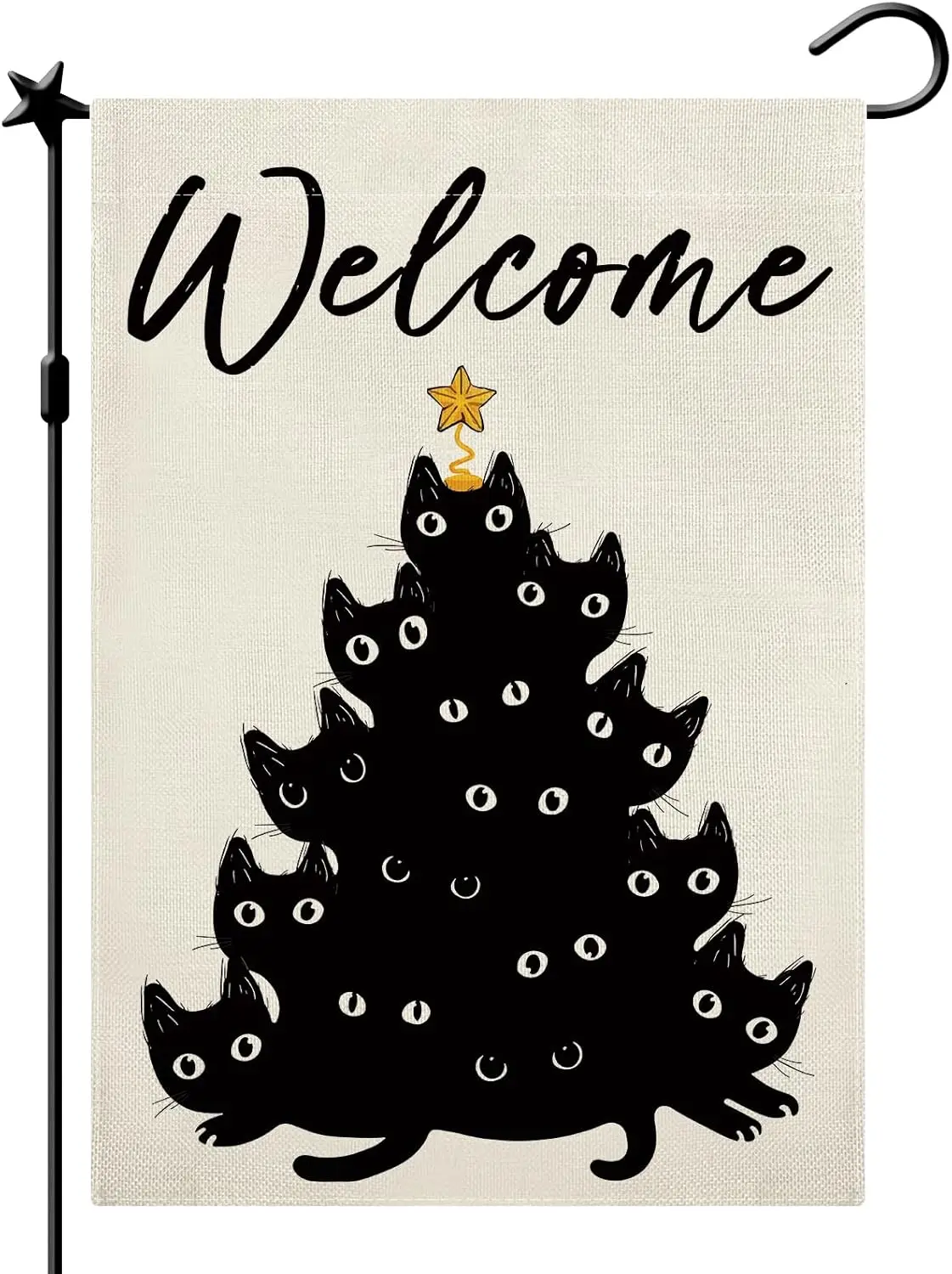 Black Cat Christmas Garden Flag Funny Garden Flag, Black Cat Double Sided Burlap Holiday Christmas Decor Vertical Double Sided B