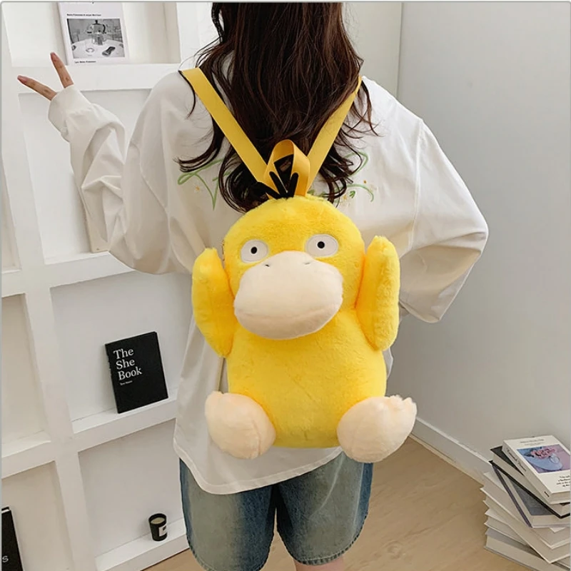 Fluffy Psyduck Plush Doll Backpack Soft Japanese Style Shoulder Bag Cute Cartoon Figure For Outdoor Travel Cosplay Collectible