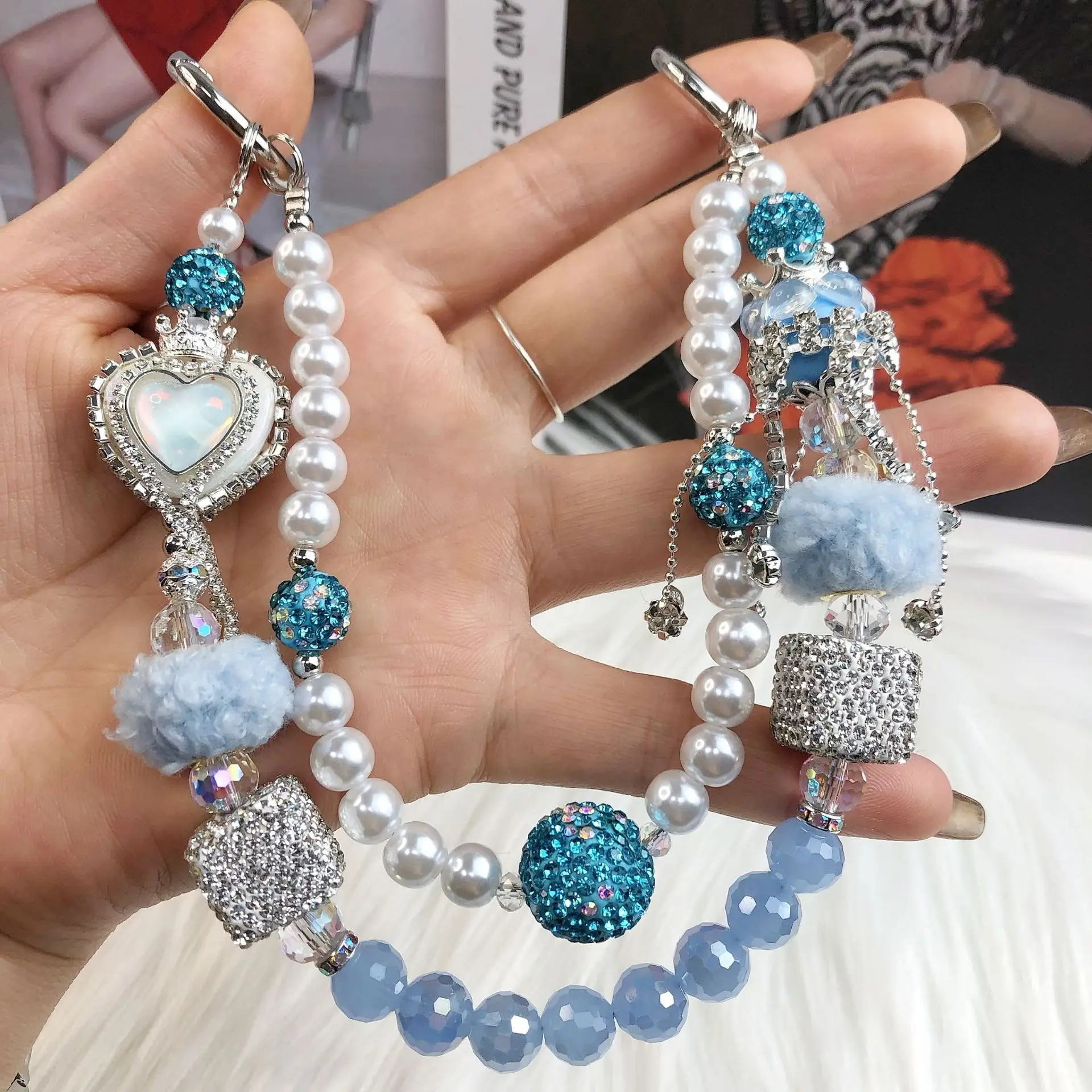 

Fashion Double-layer Handmade Beaded Phone Charm Chain for Mobile Phone, Bag and Keychain