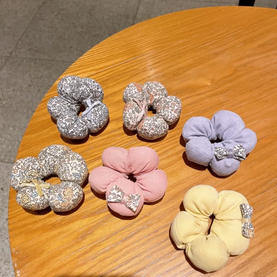 

New Sweet Fabric Little Floral Cotton Bow Hair Band Korean Girl Ponytail Ropes Hair Accessories Girls Big Flower Scrunchies ZX07